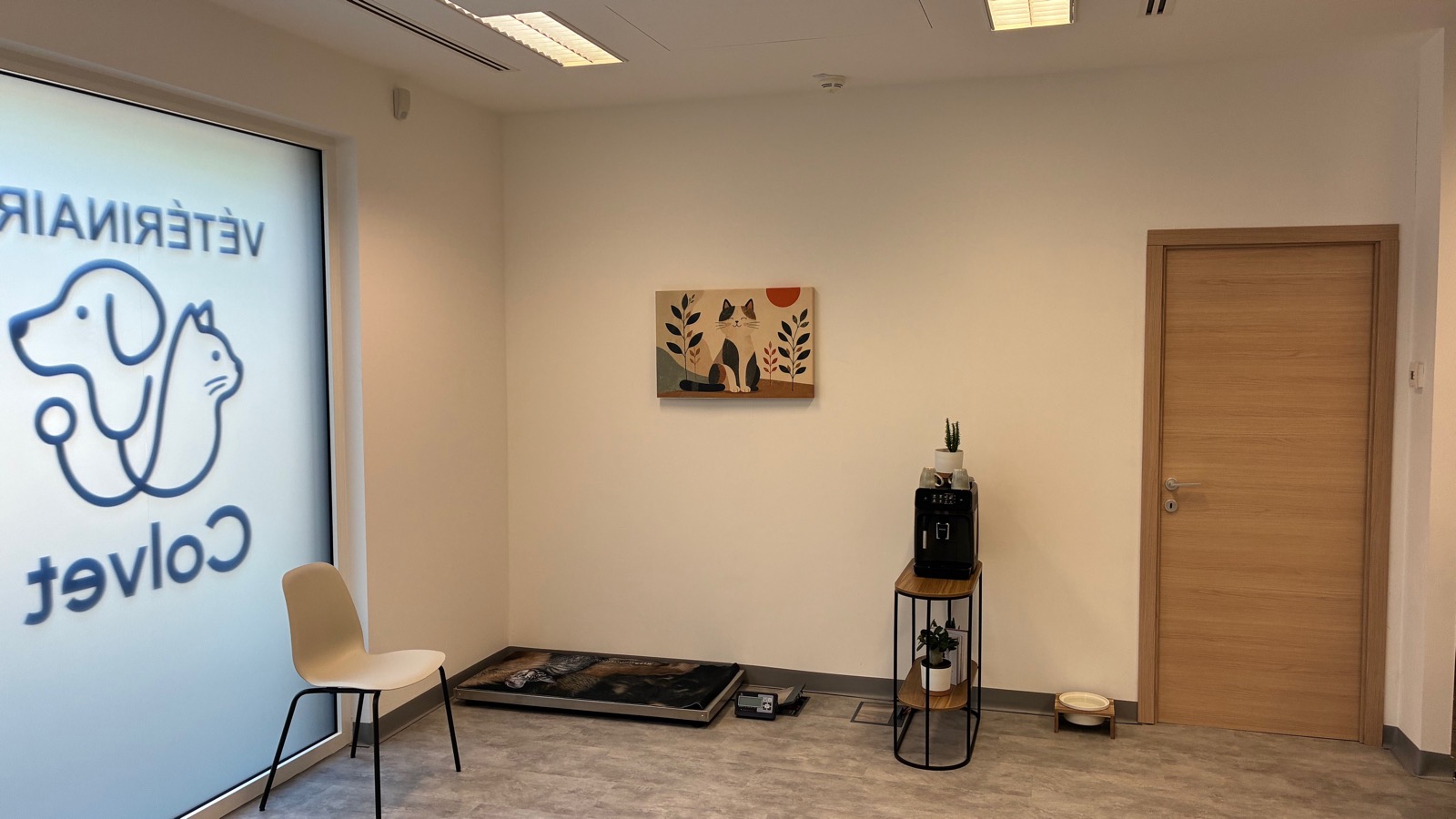 Waiting area at the Colvet veterinary practice in Cessange